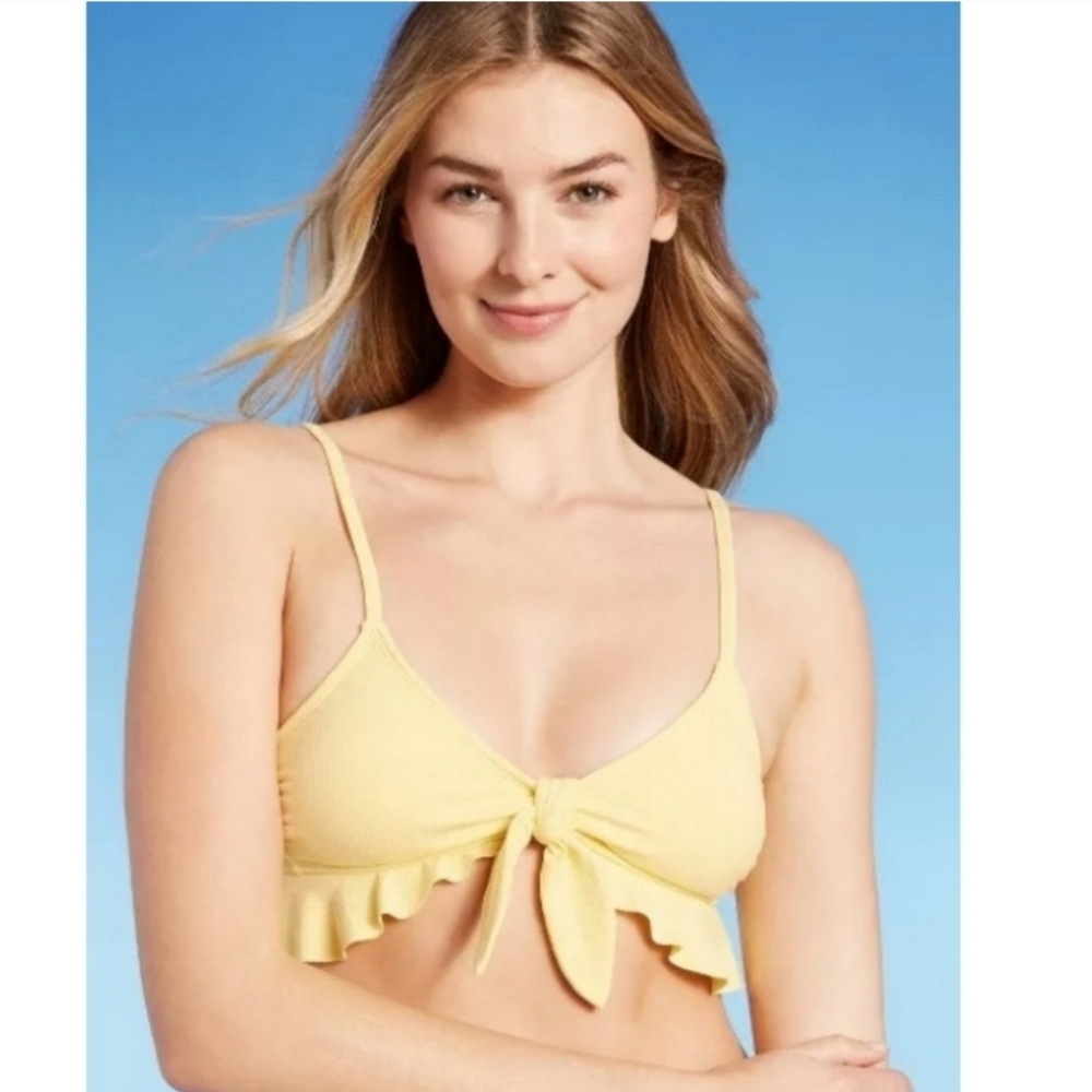 🌻🌼 Xhilaration Summery Ruffled Swim Bralette Tie-front Bikini Top- Sz Med